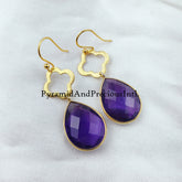 Purple Amethyst Earrings, February Birthstone Earrings, Gemstone Earrings, Gold Plated Earrings